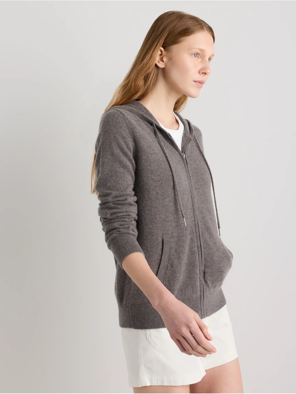 Quince Women’s Mongolian Cashmere Full-Zip Hoodie In Charcoal size XS - Picture 11 of 13